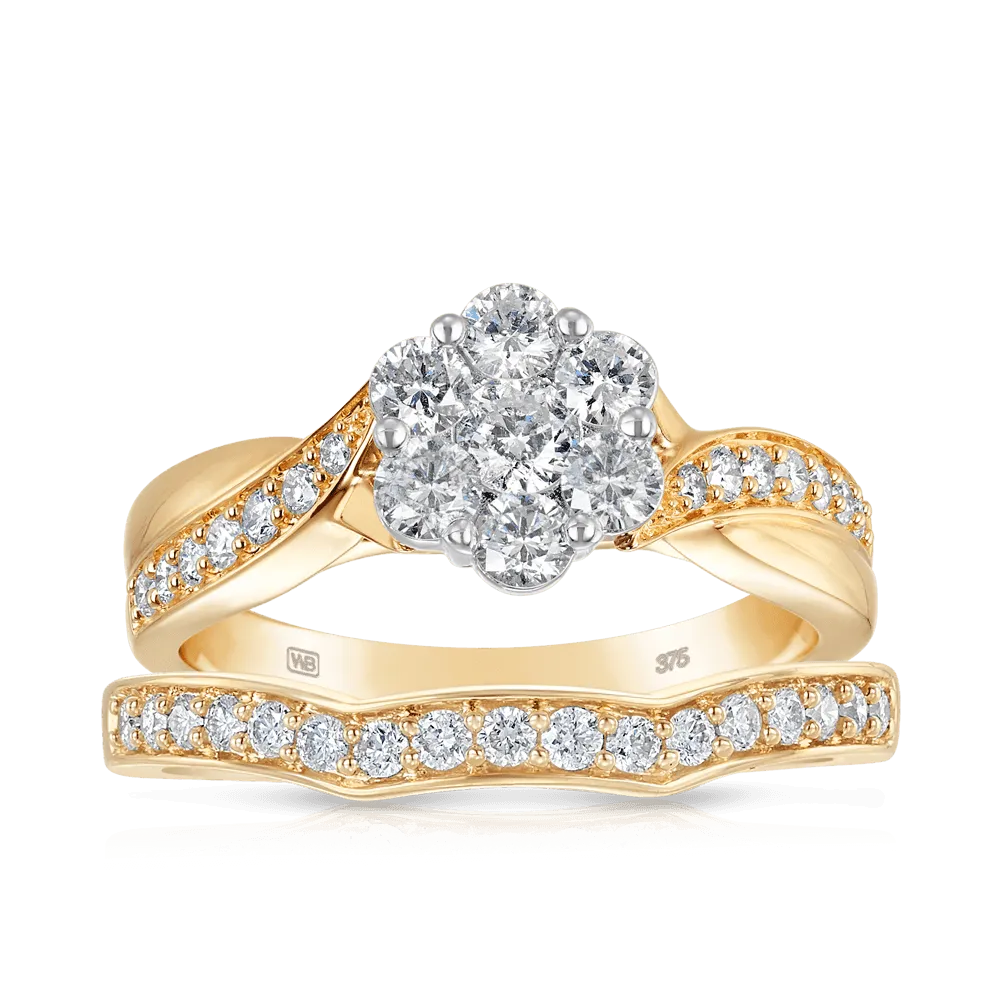 1.00ct TW Diamond Engagement & Bridal Set in 9ct Yellow Gold