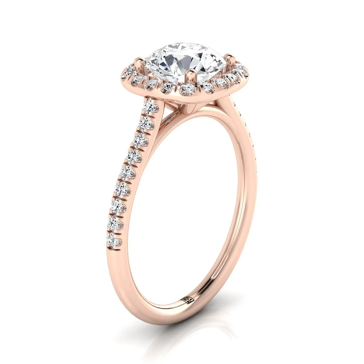 14K Rose Gold Round Brilliant Swiss Blue Topaz Simple Prong Set Halo Engagement Ring -1/3ctw