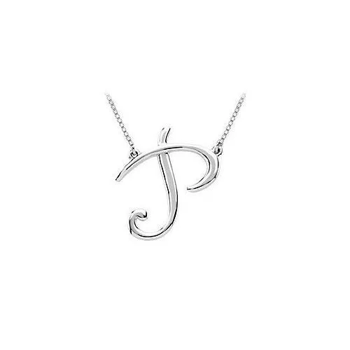 14K White Gold Letter P Script Pendant
