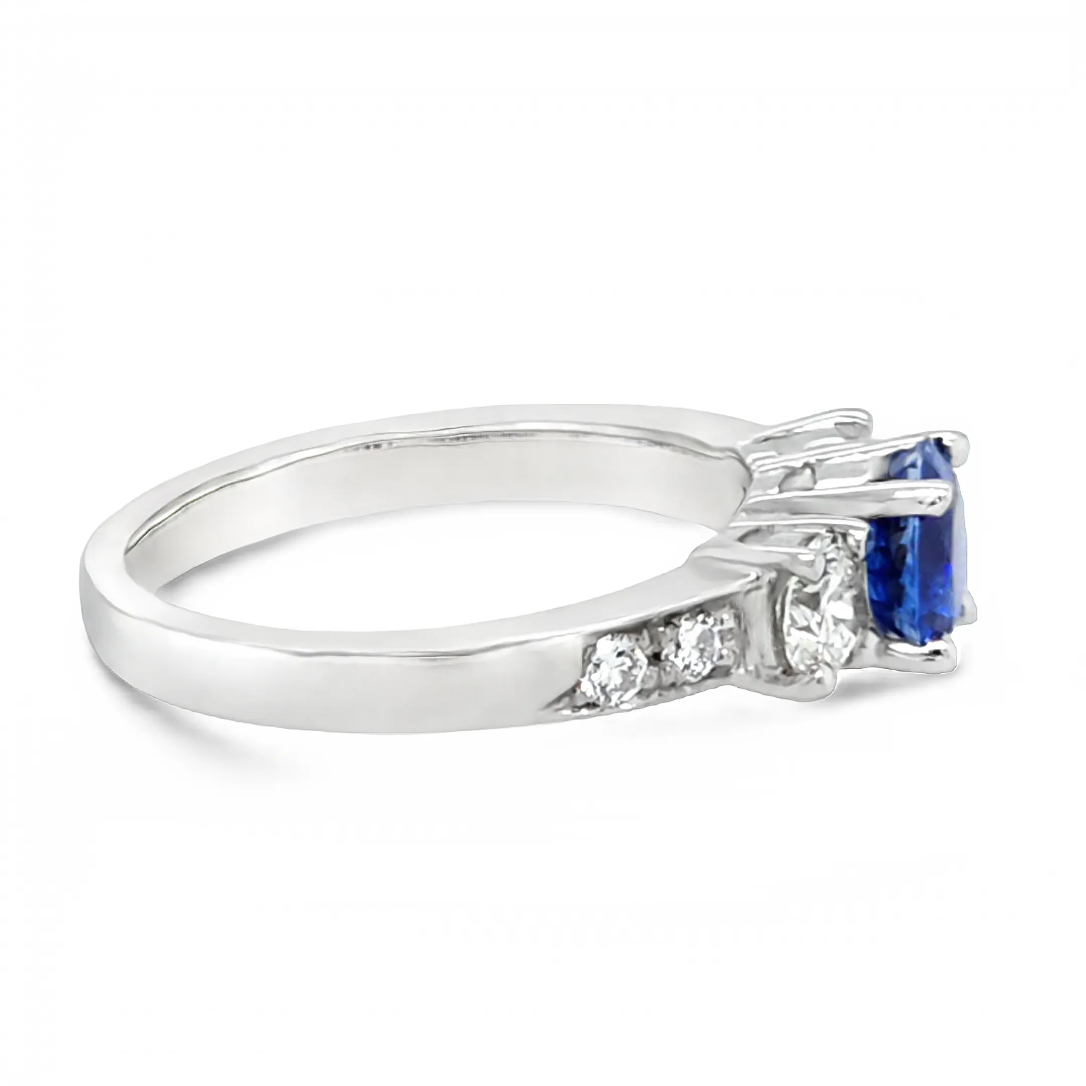 14k White Gold Round Blue Sapphire and Diamond Three Stone Ring (1.14ct.)