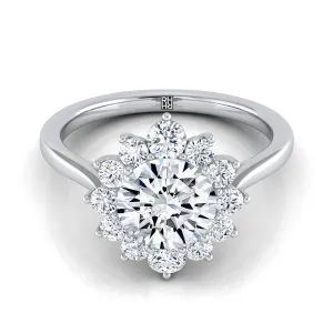 14K White Gold Round Brilliant Diamond Floral Halo Engagement Ring -1/2ctw