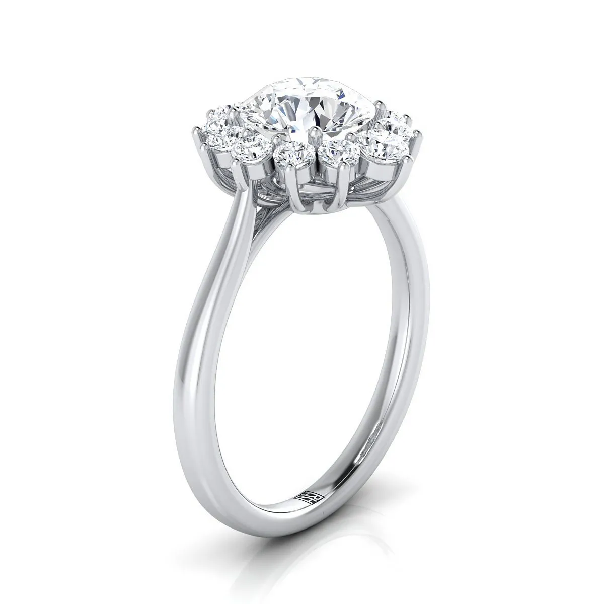 14K White Gold Round Brilliant Diamond Floral Halo Engagement Ring -1/2ctw