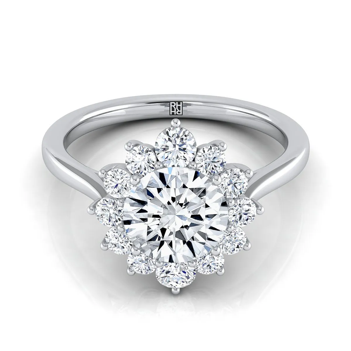 14K White Gold Round Brilliant Diamond Floral Halo Engagement Ring -1/2ctw