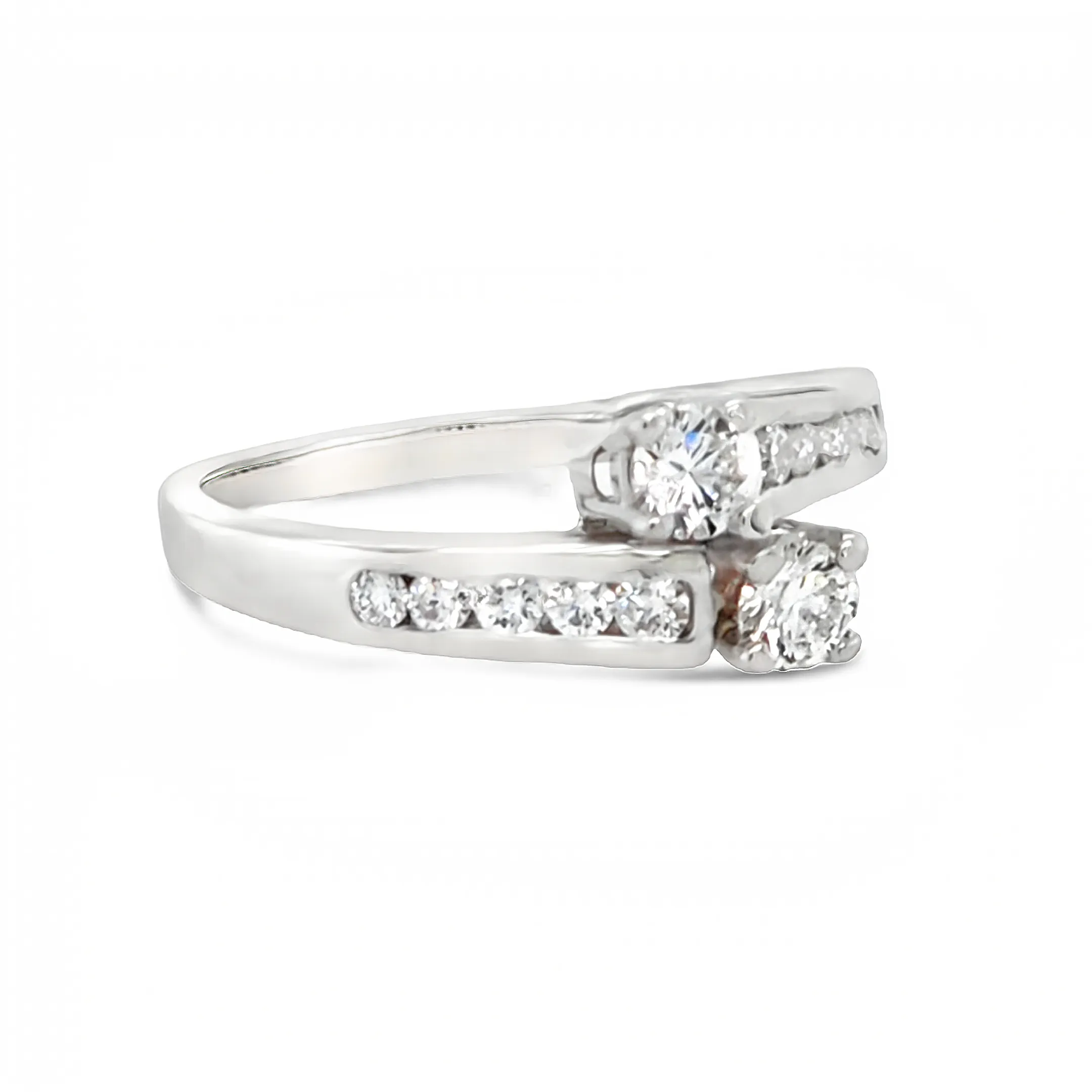 14k White Gold Round Diamond Two-Stone Bypass Engagement Ring (0.32ctw.)