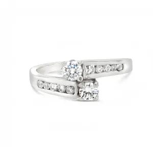 14k White Gold Round Diamond Two-Stone Bypass Engagement Ring (0.32ctw.)