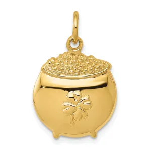 14k Yellow Gold Polished Finish Concave Shape Mens Pot of Gold  Design Charm Pendant