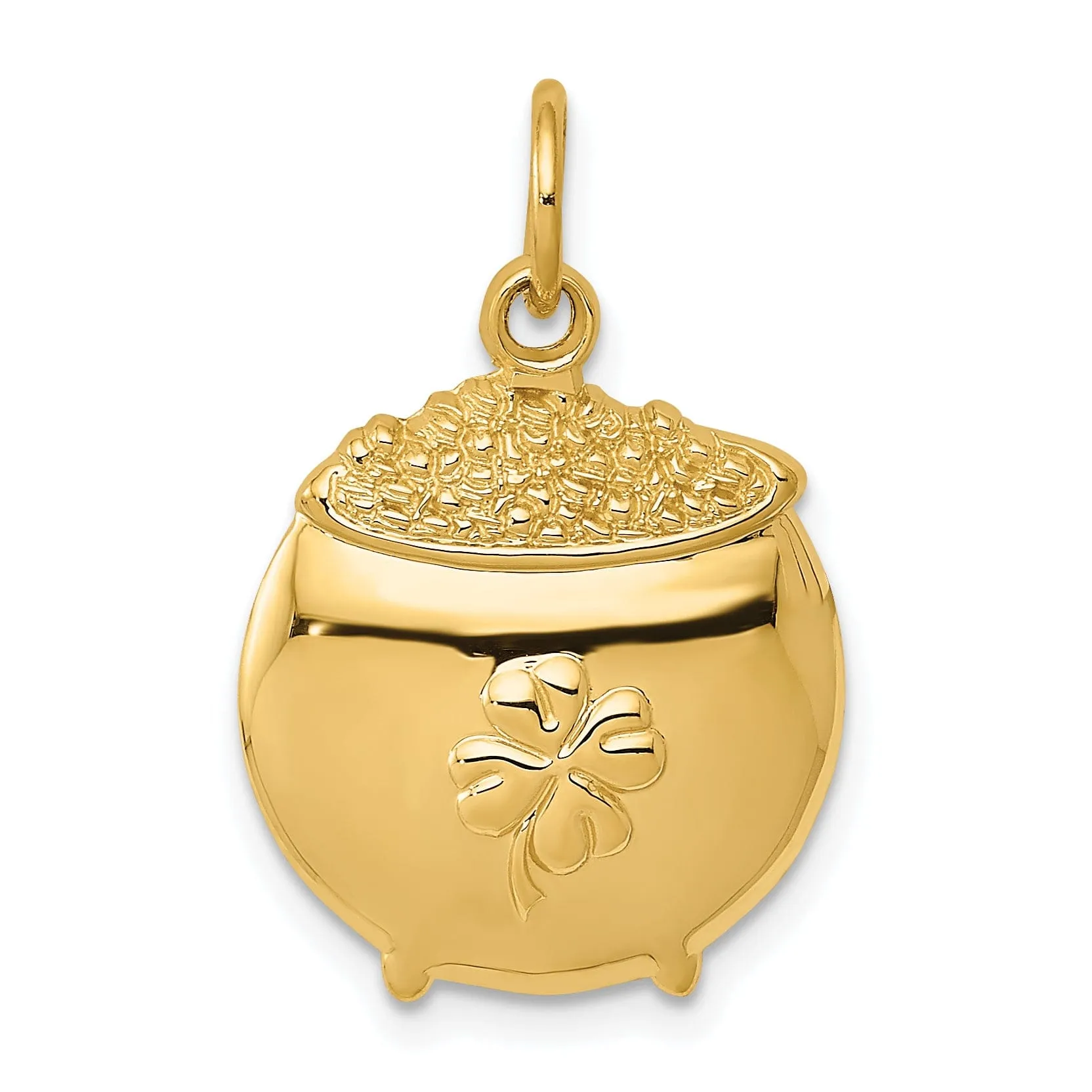 14k Yellow Gold Polished Finish Concave Shape Mens Pot of Gold  Design Charm Pendant