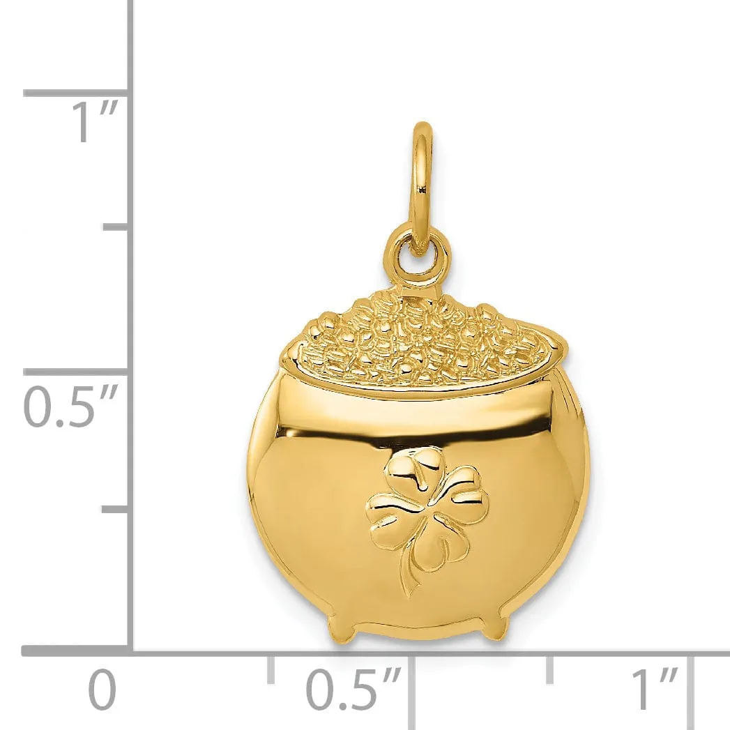 14k Yellow Gold Polished Finish Concave Shape Mens Pot of Gold  Design Charm Pendant