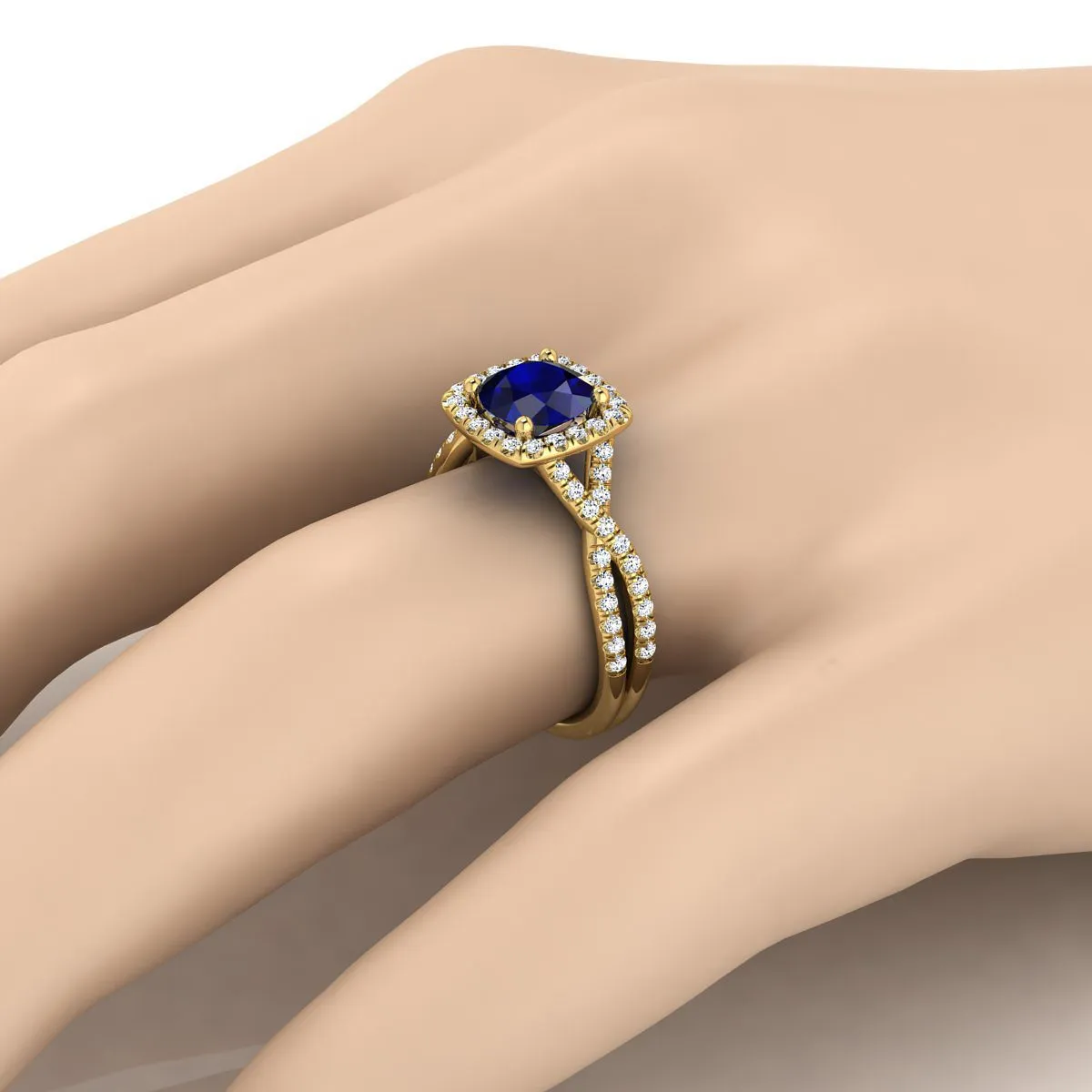 14K Yellow Gold Round Brilliant Antique Delicate Beaded Floral Halo and Leaf Engagement Ring -3/8ctw