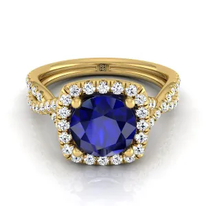 14K Yellow Gold Round Brilliant Antique Delicate Beaded Floral Halo and Leaf Engagement Ring -3/8ctw