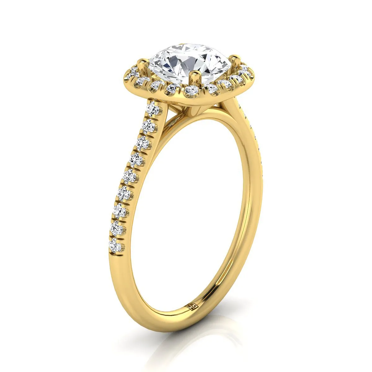 14K Yellow Gold Round Brilliant Aquamarine Simple Prong Set Halo Engagement Ring -1/3ctw