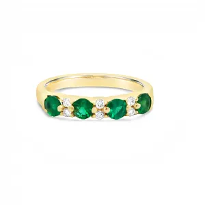 14k Yellow Gold Round Emerald and Diamond Shared Prong Anniversary Band (0.60ct.)
