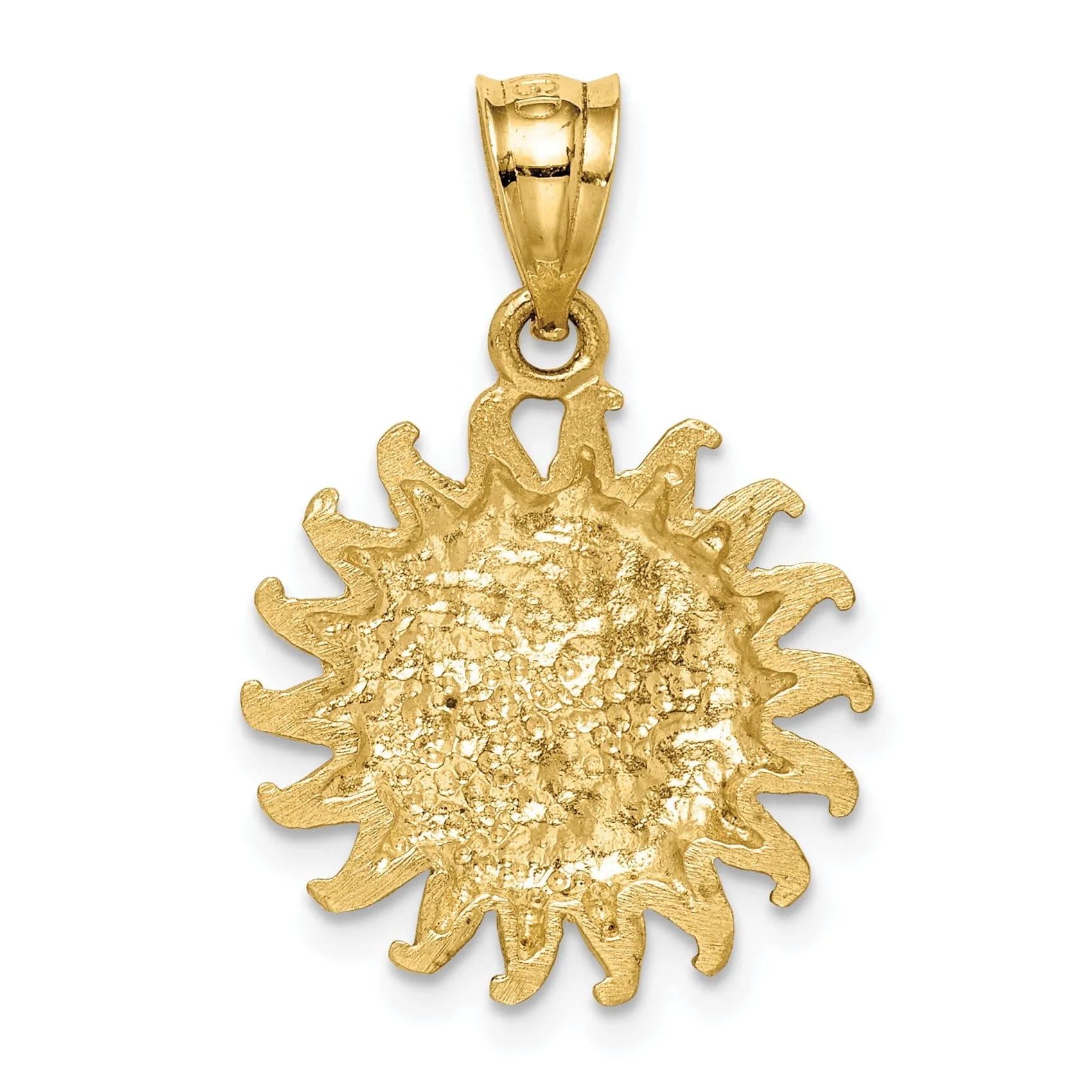 14K Yellow Gold White Rhodium Solid Brushed Finish Sun and Moon Design Charm Pendant