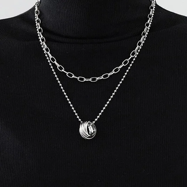 17KM Punk Multilayered Gold Chunky Chain Choker Necklace For Women Fashion Irregular Round Pendant Necklace 2021 Trend Jewelry