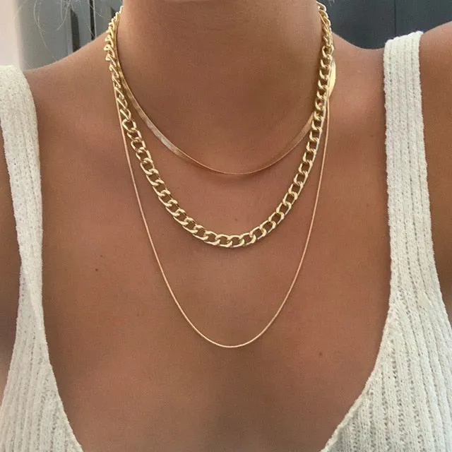 17KM Punk Multilayered Gold Chunky Chain Choker Necklace For Women Fashion Irregular Round Pendant Necklace 2021 Trend Jewelry
