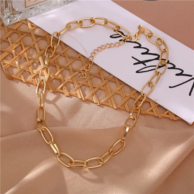17KM Punk Multilayered Gold Chunky Chain Choker Necklace For Women Fashion Irregular Round Pendant Necklace 2021 Trend Jewelry