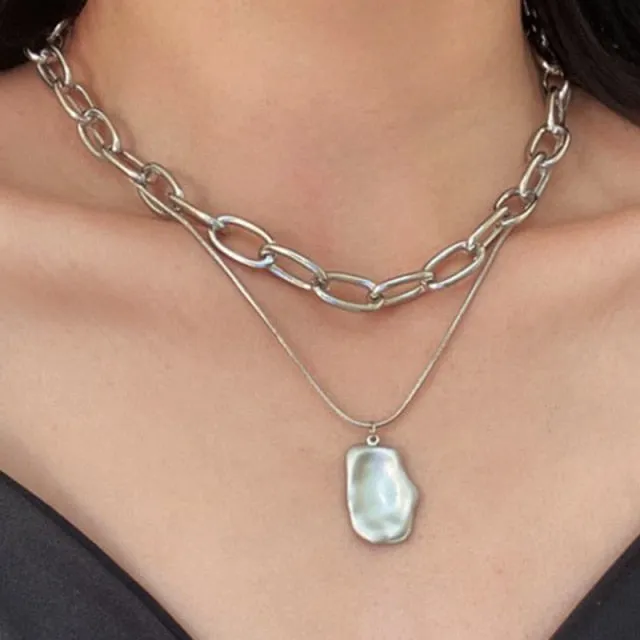 17KM Punk Multilayered Gold Chunky Chain Choker Necklace For Women Fashion Irregular Round Pendant Necklace 2021 Trend Jewelry