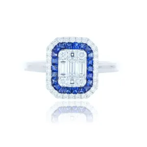 18ct White Gold 0.70ct Diamond And Sapphire Cluster Ring