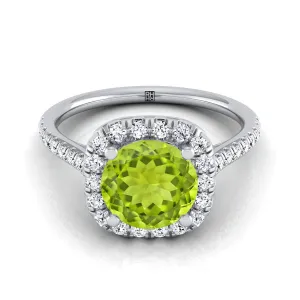 18K White Gold Round Brilliant Peridot Simple Prong Set Halo Engagement Ring -1/3ctw