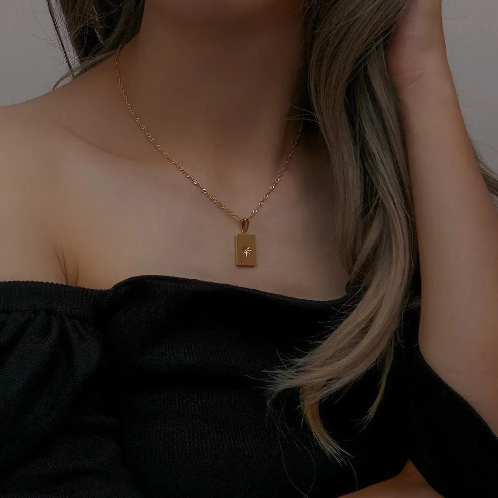 18KT Gold Plated Rectangle Zirconia Necklace, Maria