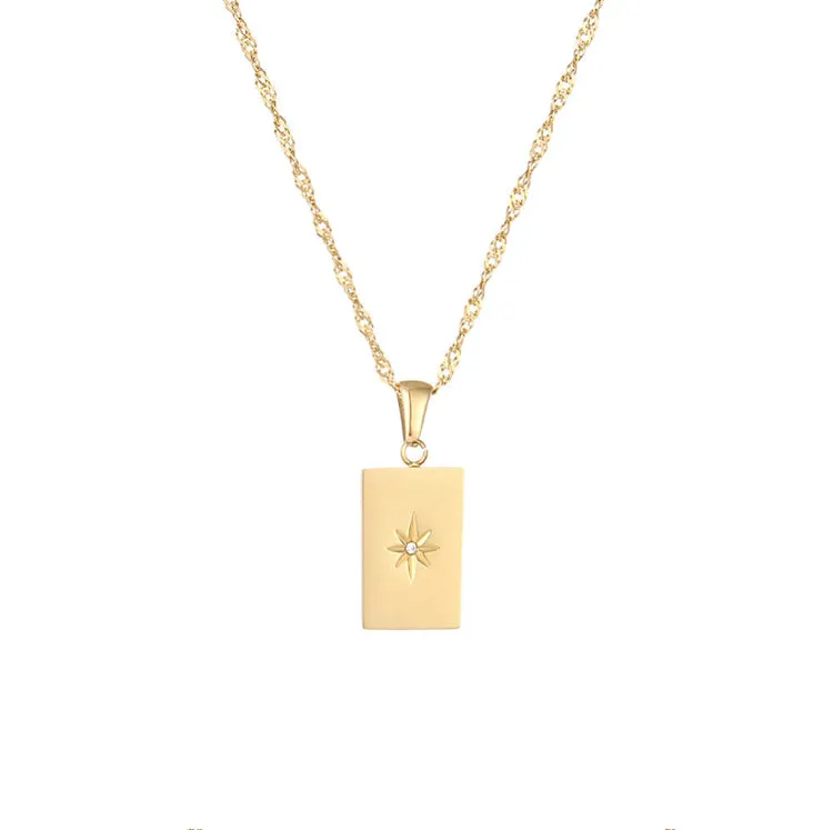 18KT Gold Plated Rectangle Zirconia Necklace, Maria