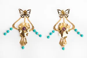 24K Gold Amethyst and Turquoise Paz Butterfly Earrings