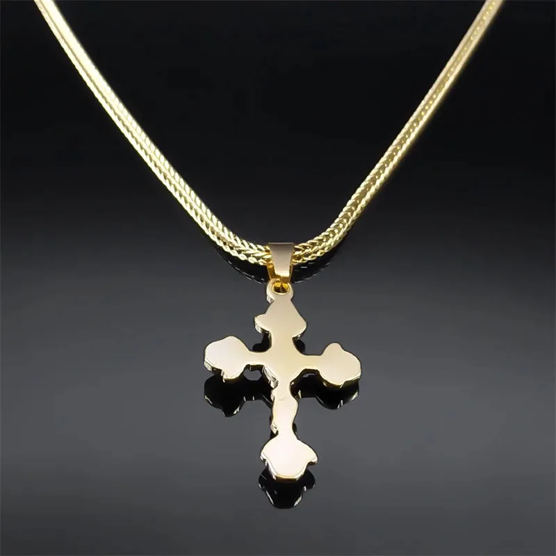 Aesthetic Cross Rose Flower Necklace for Women Men Gold Color