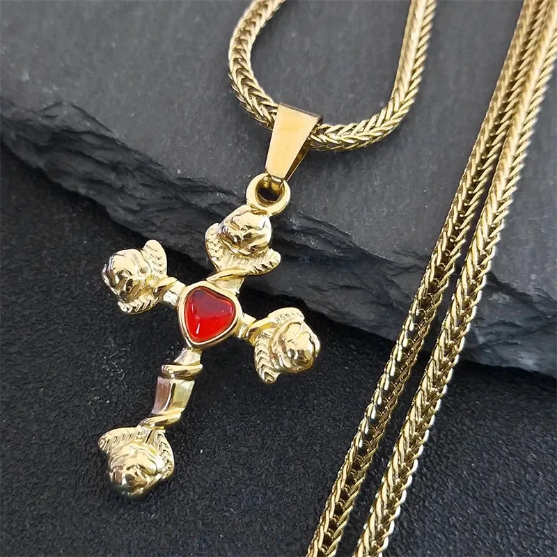 Aesthetic Cross Rose Flower Necklace for Women Men Gold Color