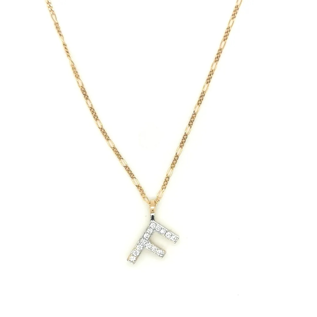 Alphabet F Diamond Pendant In 18k Yellow Gold.
