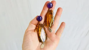 Amethyst & Amber Drop Earrings. Sterling Silver