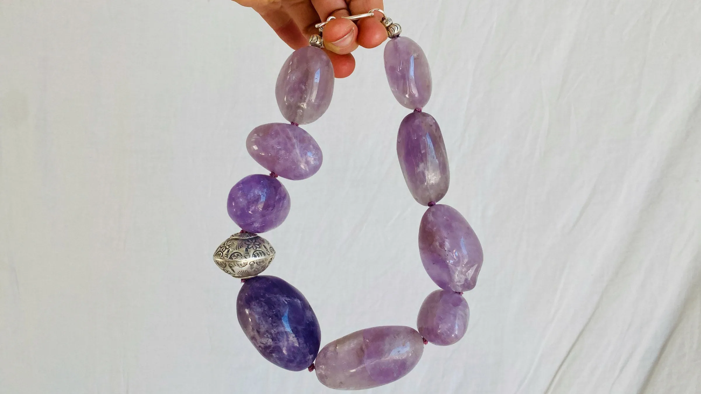 Amethyst & Silver Necklace. Sterling Silver.