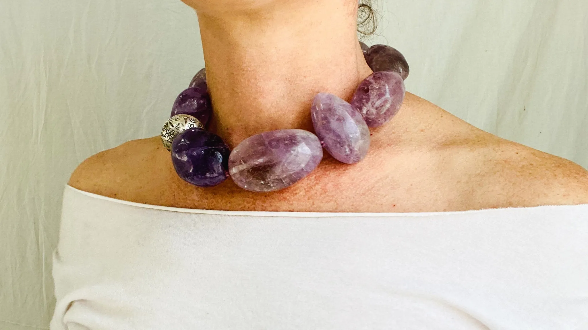 Amethyst & Silver Necklace. Sterling Silver.