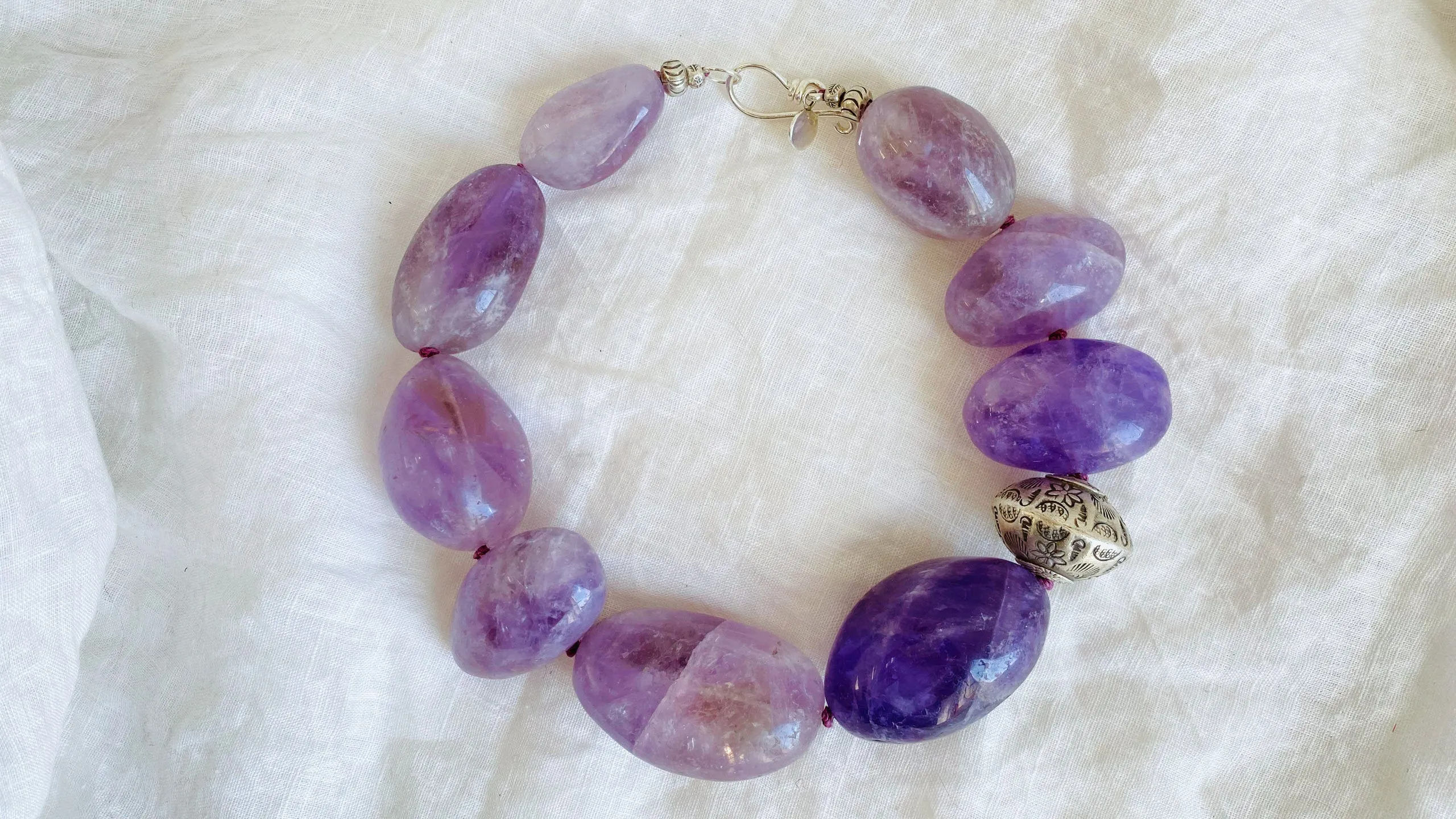 Amethyst & Silver Necklace. Sterling Silver.