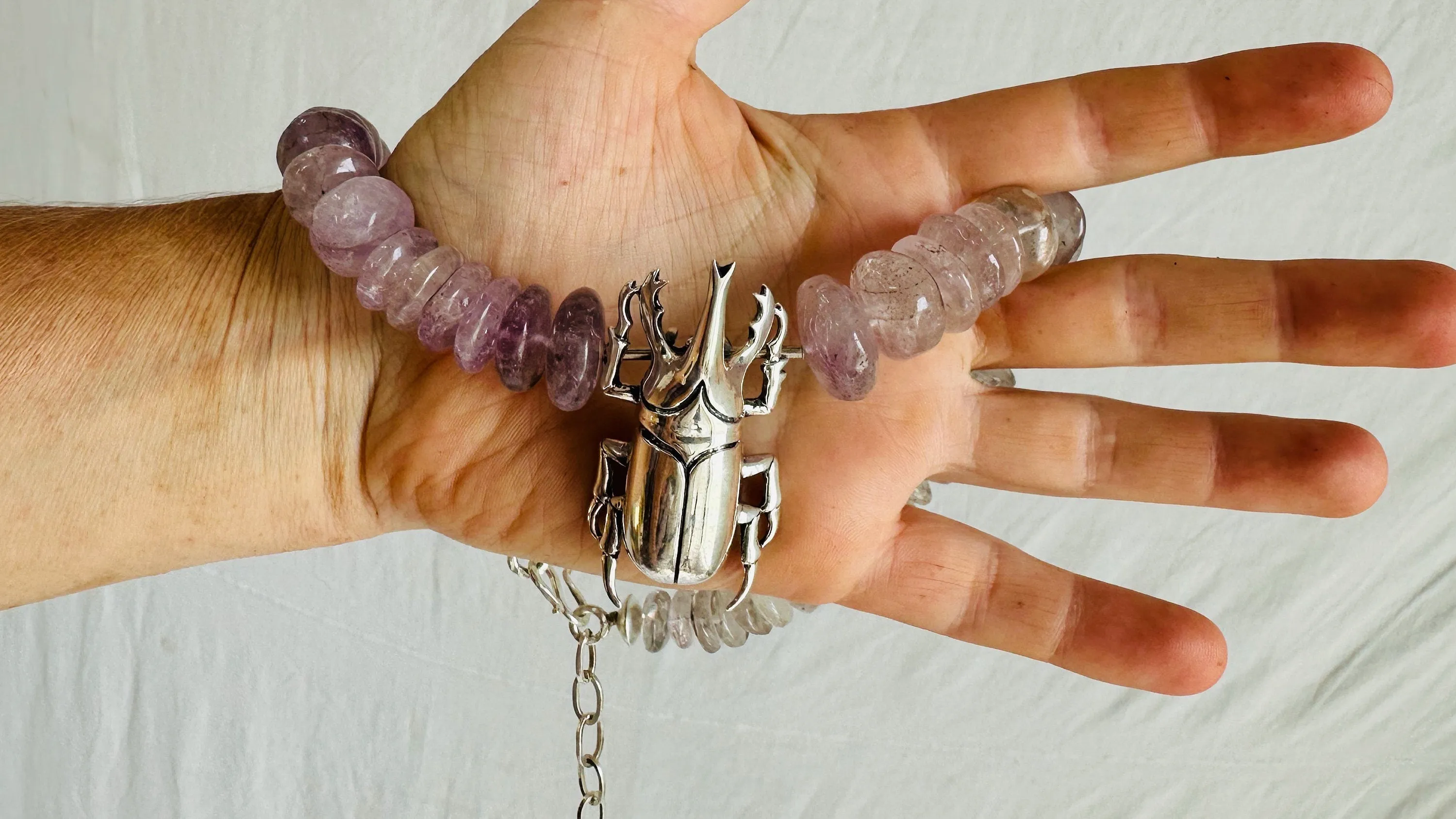 Amethyst Beetle Pendant Necklace. 0672