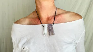 Amethyst Cicada and Quartz Crystal Pendant Necklace. Medicine Necklace. 2320