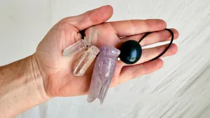 Amethyst Cicada, Quartz Crystal and Green Agate Pendant Necklace. Medicine Necklace. 1396