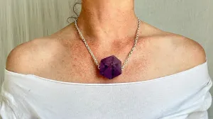 Amethyst Crystal and Silver Necklace. Sterling Silver. 2071