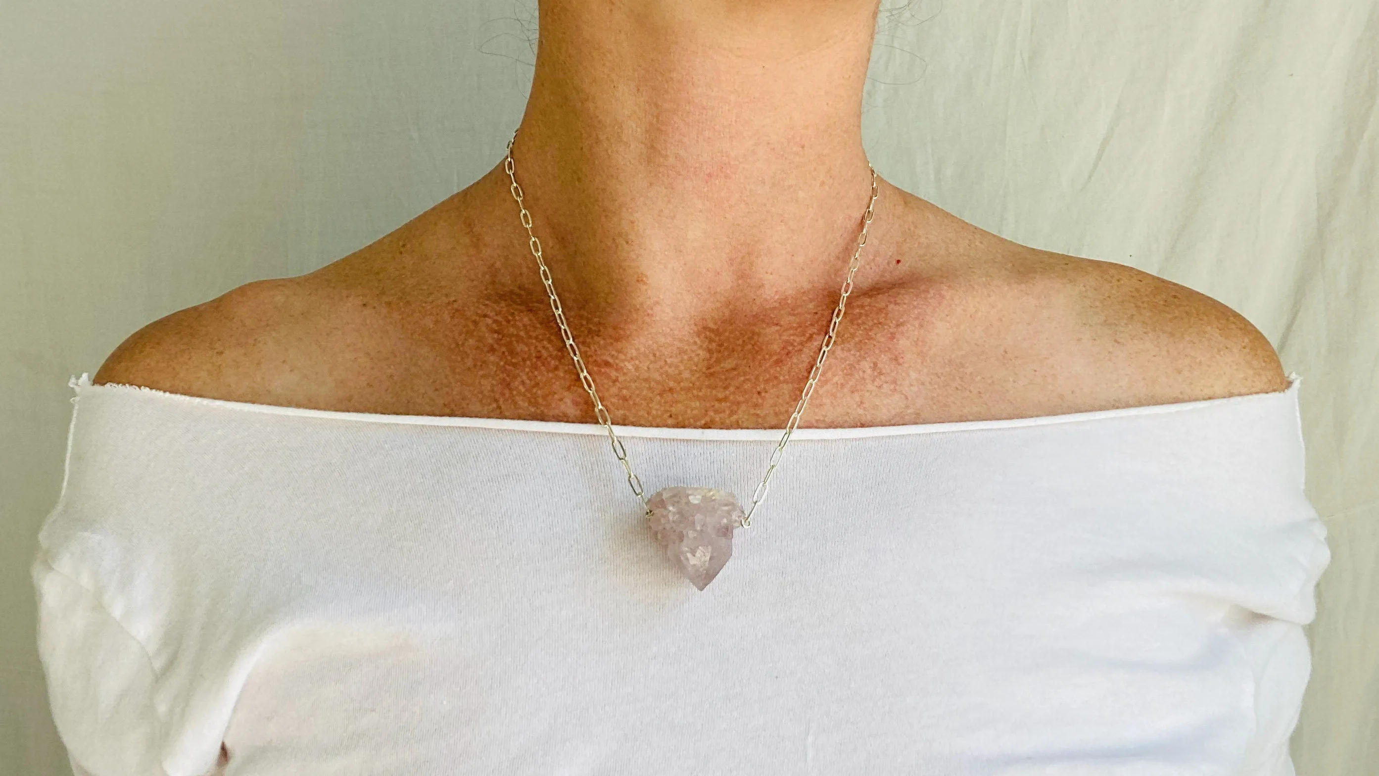 Amethyst Crystal and Silver Necklace.