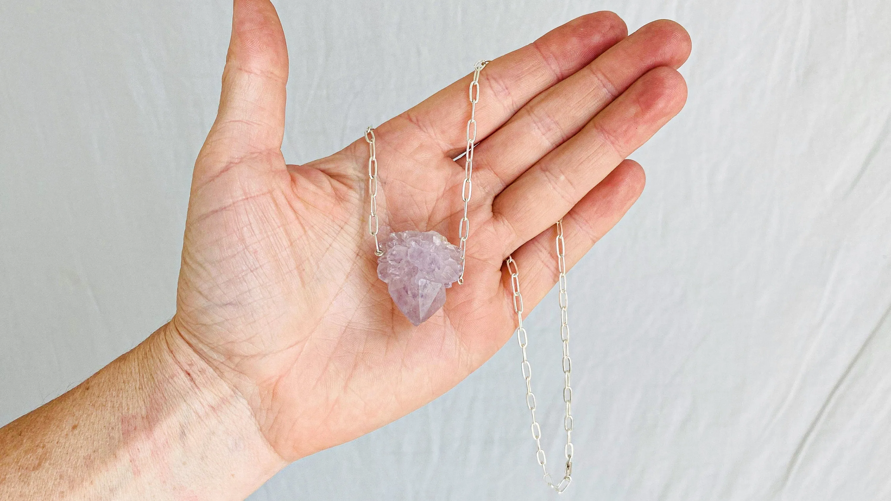 Amethyst Crystal and Silver Necklace.