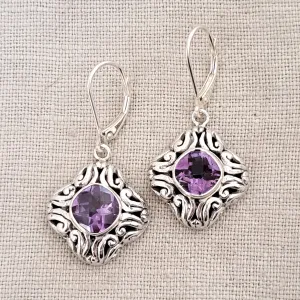 Amethyst Cushion Cut .925 Sterling Silver Earrings from Bali