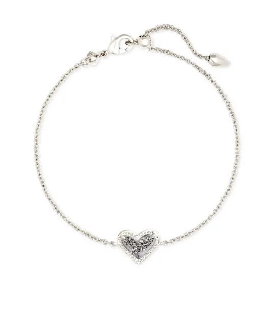 Ari Heart Rhodium Platinum Drusy Delicate Chain Bracelet by Kendra Scott