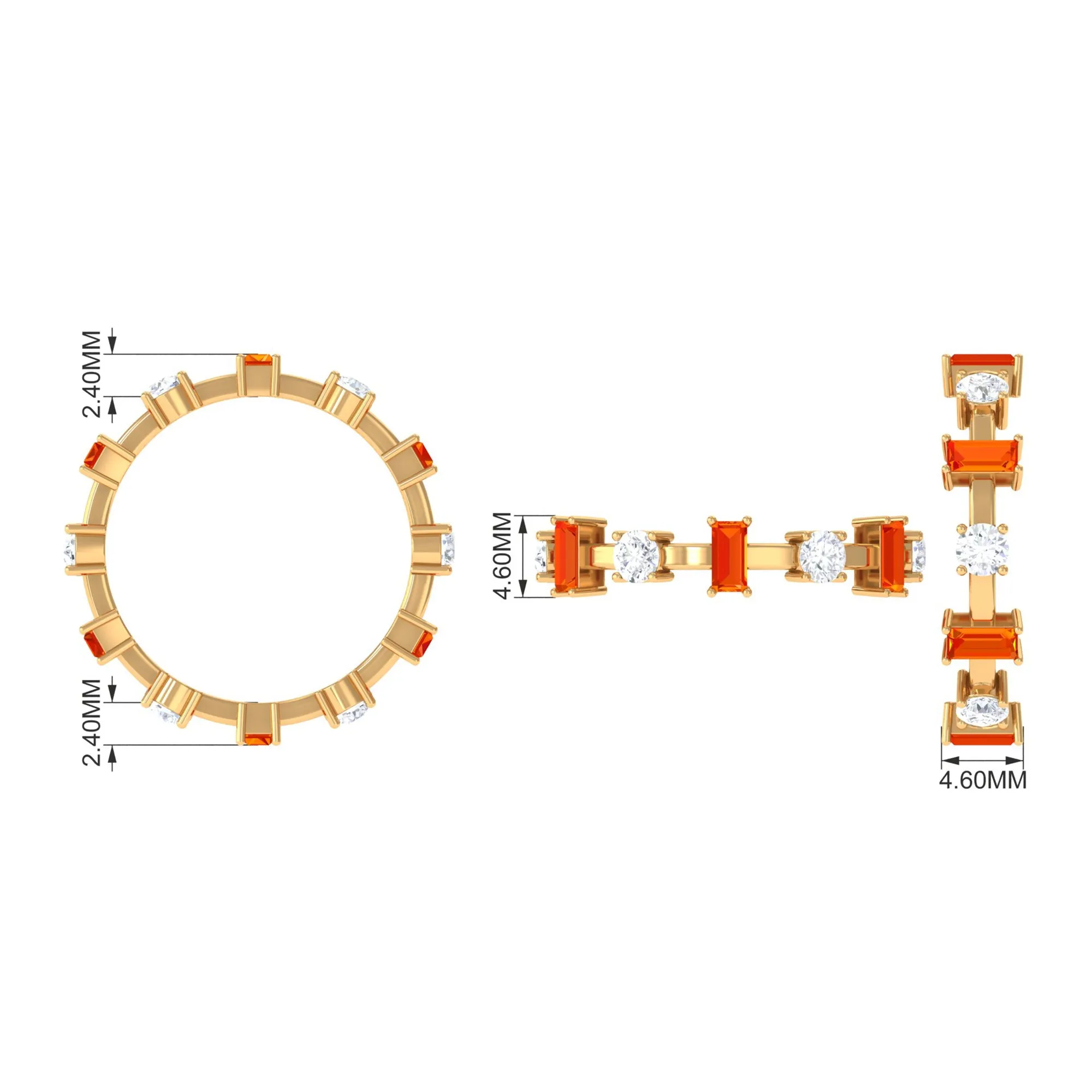 Baguette Cut Created Orange Sapphire Eternity Ring with Moissanite
