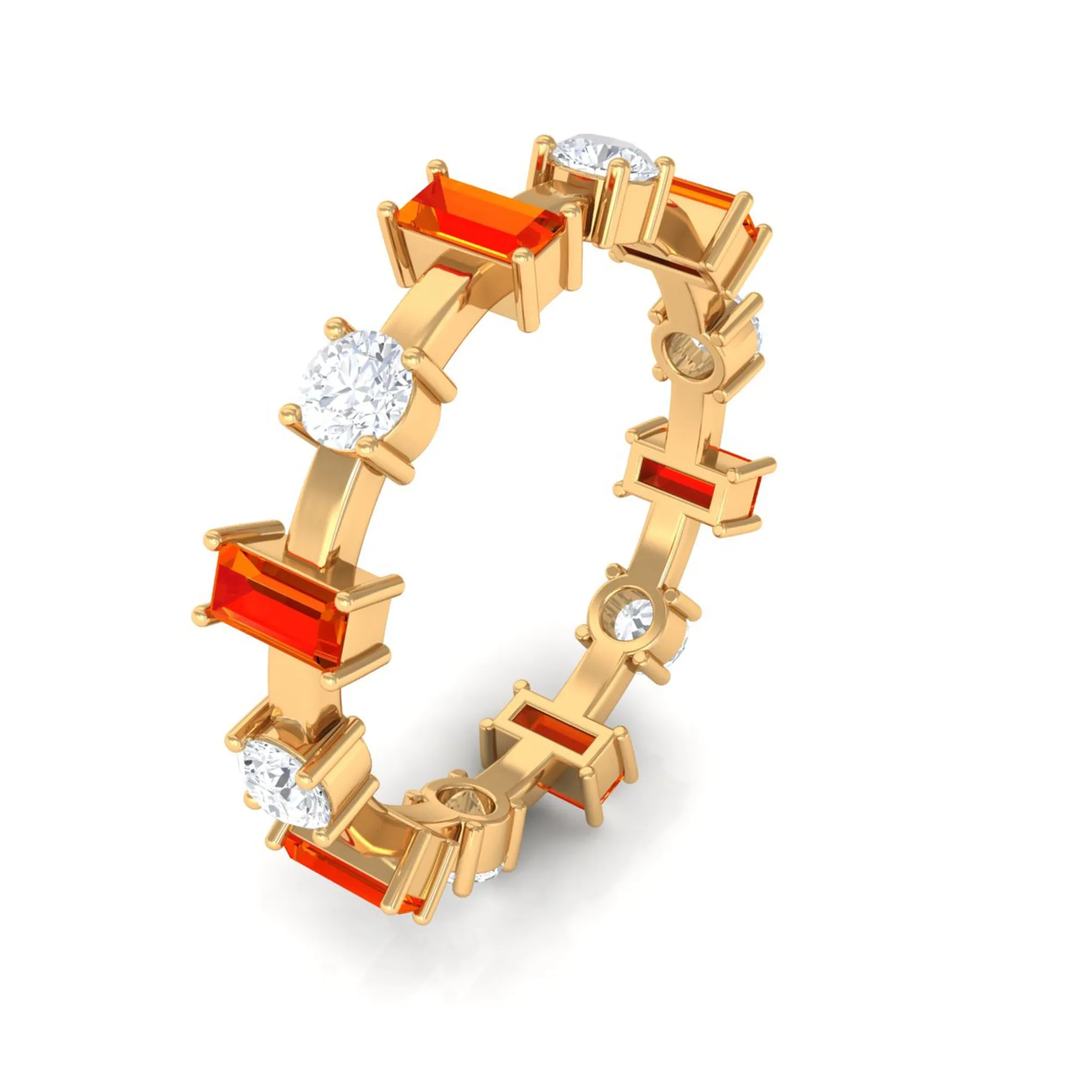 Baguette Cut Created Orange Sapphire Eternity Ring with Moissanite