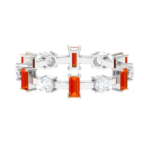 Baguette Cut Created Orange Sapphire Eternity Ring with Moissanite