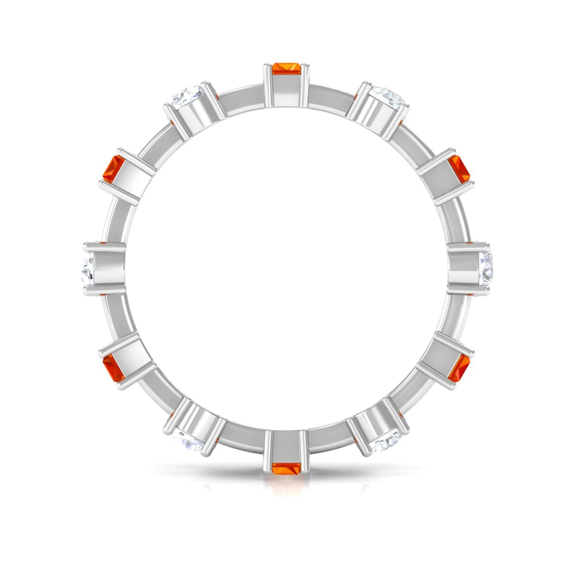Baguette Cut Created Orange Sapphire Eternity Ring with Moissanite