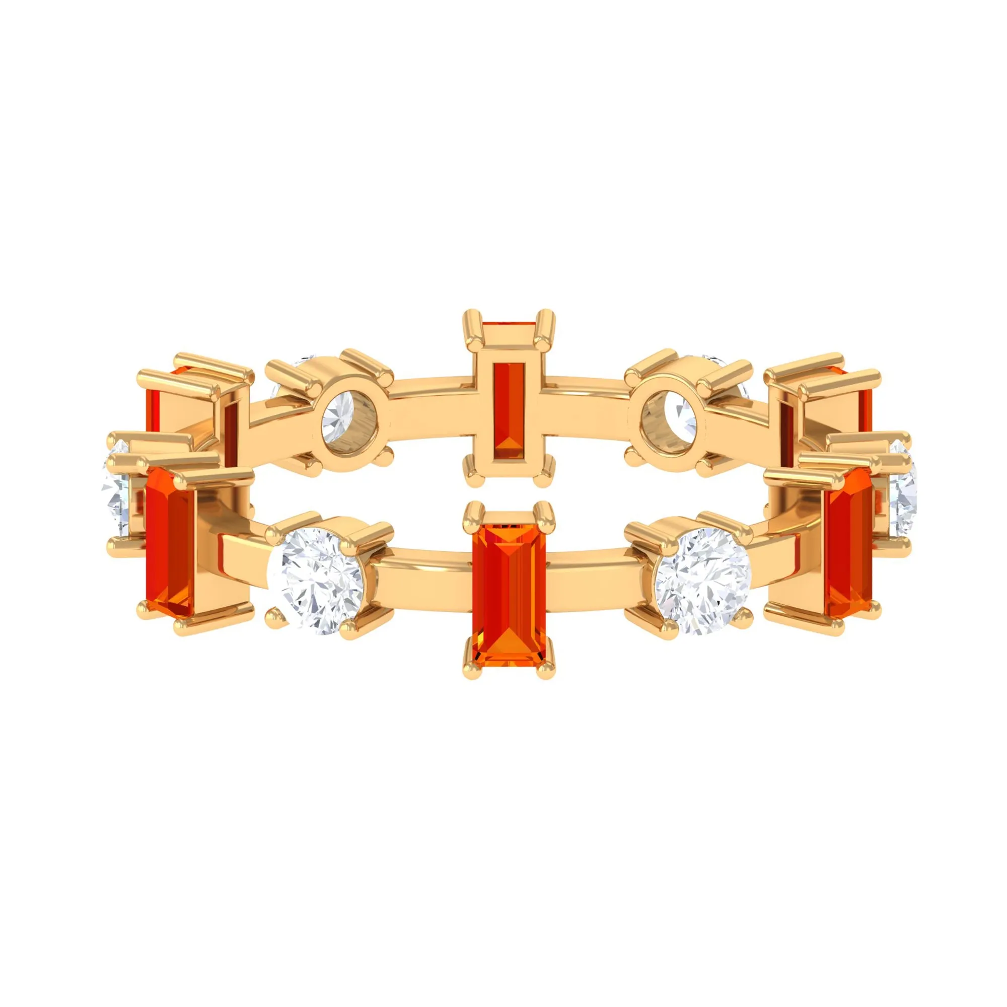 Baguette Cut Created Orange Sapphire Eternity Ring with Moissanite