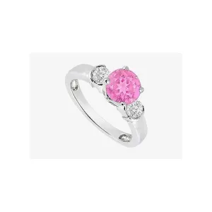Bezel Set Diamond and Pink Sapphire Engagement Ring in 14K White Gold with 0.70 Carat TGW