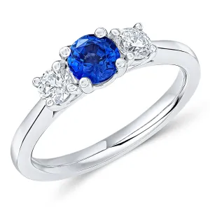 Blue Sapphire Round Brilliant Cut 0.70ct Trilogy Set with Plain Shoulders