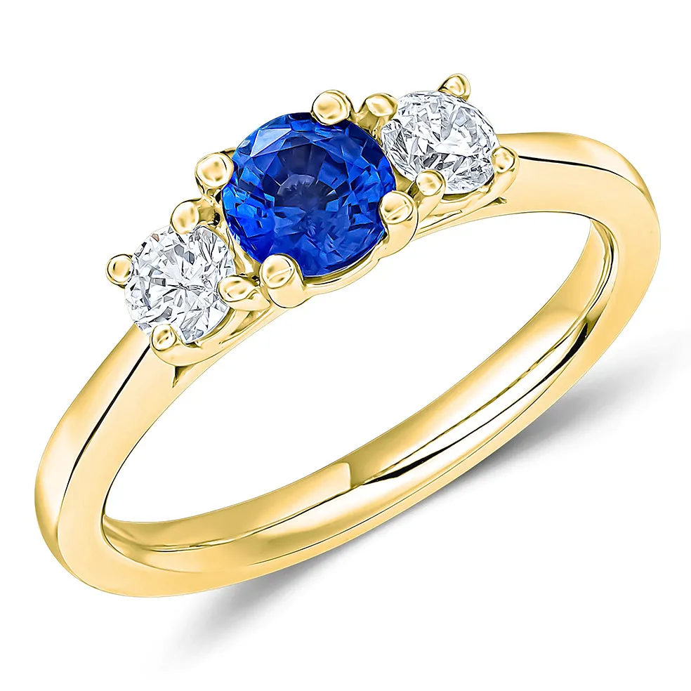 Blue Sapphire Round Brilliant Cut 0.70ct Trilogy Set with Plain Shoulders