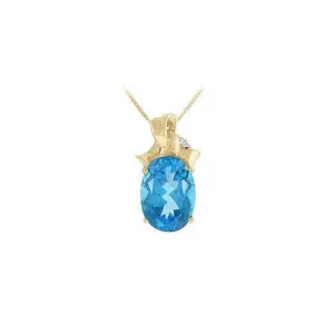 Blue Topaz and Diamond Pendant : 14K Yellow Gold - 7.75 CT TGW